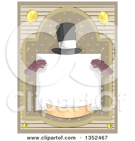 Clipart of a Magician's Hat and Gloves Holding a Blank Sign in a Frame - Royalty Free Vector Illustration by BNP Design Studio