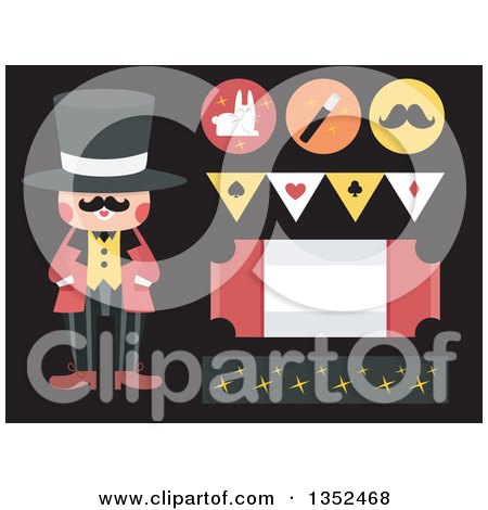 Clipart of a Magician and Design Elements on Black - Royalty Free Vector Illustration by BNP Design Studio