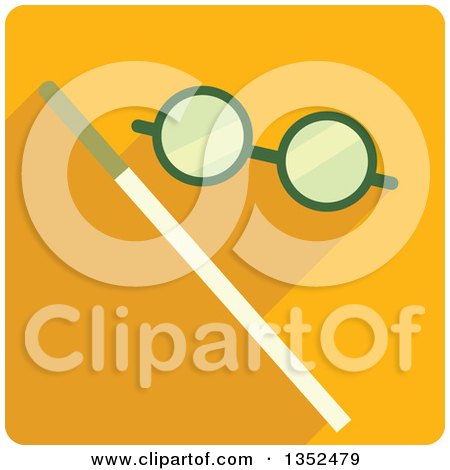Clipart of a Square Yellow Magic Trick Icon with a Wand and Glasses - Royalty Free Vector Illustration by BNP Design Studio