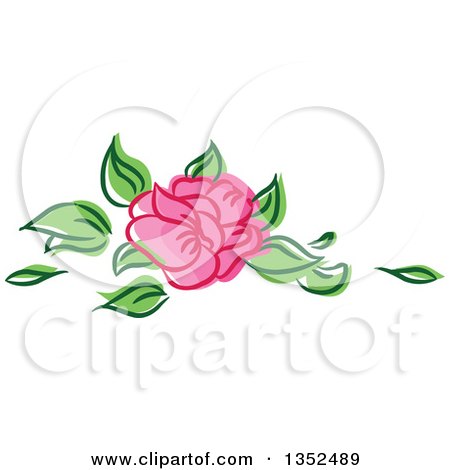 Clipart of a Sketched Pink Rose and Leaves - Royalty Free Vector Illustration by BNP Design Studio