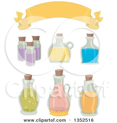 Clipart of a Blank Banner and Potion Bottles - Royalty Free Vector Illustration by BNP Design Studio