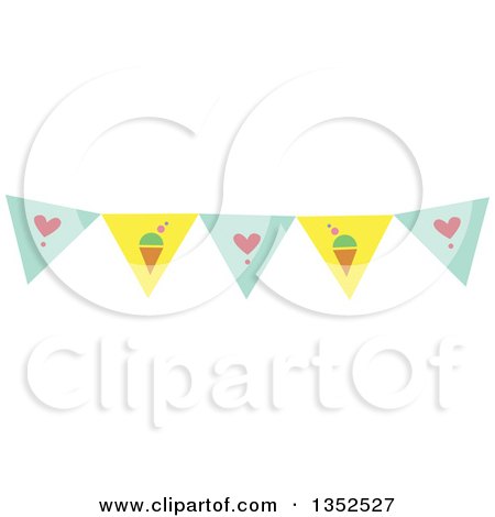 Clipart of a Heart and Ice Cream Cone Bunting Banner - Royalty Free Vector Illustration by BNP Design Studio