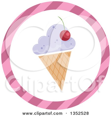 Clipart of a Round Ice Cream Cone and Pink Stripe Icon Button - Royalty Free Vector Illustration by BNP Design Studio