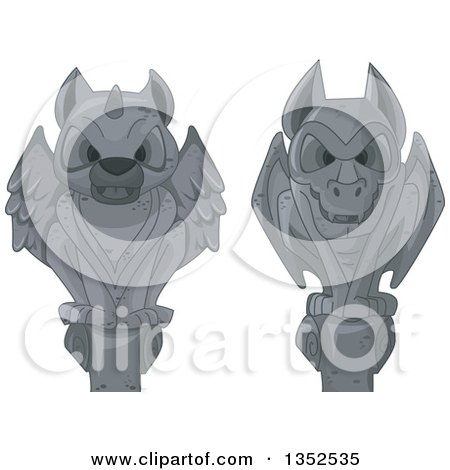 Clipart of Perched Stone Gargoyle Statues - Royalty Free Vector Illustration by BNP Design Studio