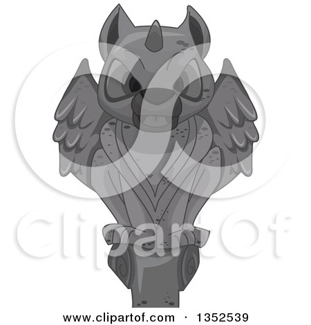 Clipart of a Perched Stone Gargoyle Statue - Royalty Free Vector Illustration by BNP Design Studio