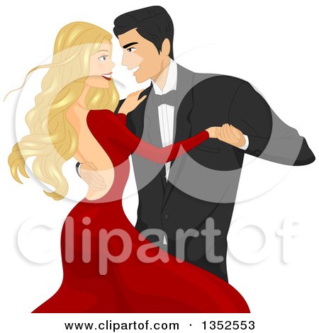 Clipart of a Romantic Happy Caucasian Couple Ballroom Dancing and Locking Eyes - Royalty Free Vector Illustration by BNP Design Studio