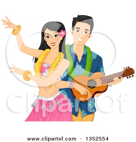 Clipart of a Hawaiian Dancer and Man Playing a Ukulele - Royalty Free Vector Illustration by BNP Design Studio