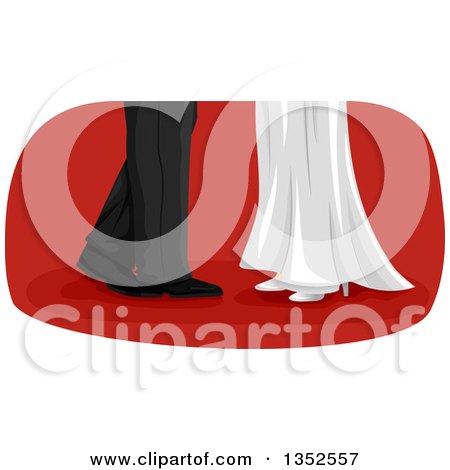 Clipart of Feet of a Dancing Wedding Couple over Red - Royalty Free Vector Illustration by BNP Design Studio
