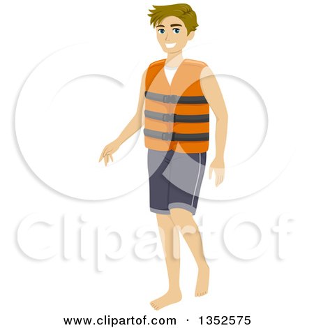 Clipart of a Blond Caucasian Man Wearing a Life Jacket - Royalty Free Vector Illustration by BNP Design Studio