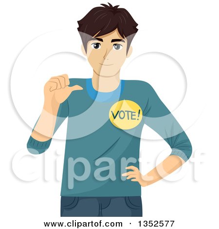 Clipart of a Brunette Caucasian Male High School Student Wanting Votes - Royalty Free Vector Illustration by BNP Design Studio