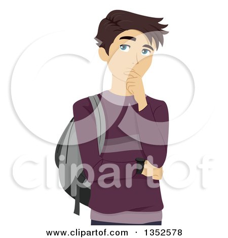 Clipart of a Brunette Caucasian Male High School Student Thinking - Royalty Free Vector Illustration by BNP Design Studio