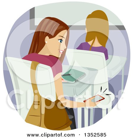 Clipart of a Brunette Caucasian Teenage Girl Texting in Class - Royalty Free Vector Illustration by BNP Design Studio
