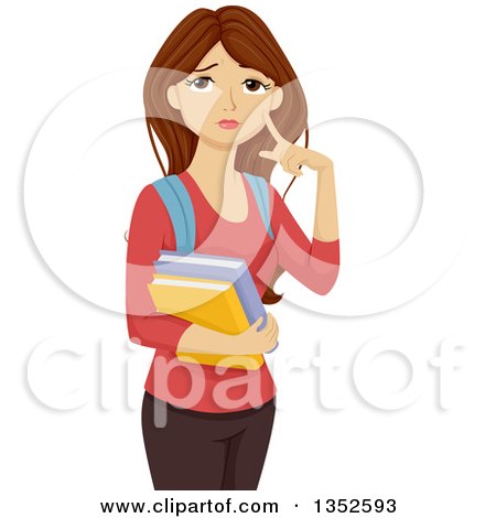 Clipart of a Brunette Caucasian Teenage Girl Thinking - Royalty Free Vector Illustration by BNP Design Studio