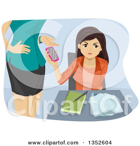 Clipart of a Brunette Caucasian Teenage Girl Having Her Cell Phone Taken Away by a Teacher - Royalty Free Vector Illustration by BNP Design Studio