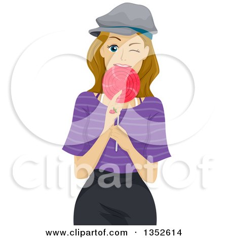 Clipart of a Dirty Blond Caucasian Teenage Girl Eating a Loli Pop - Royalty Free Vector Illustration by BNP Design Studio