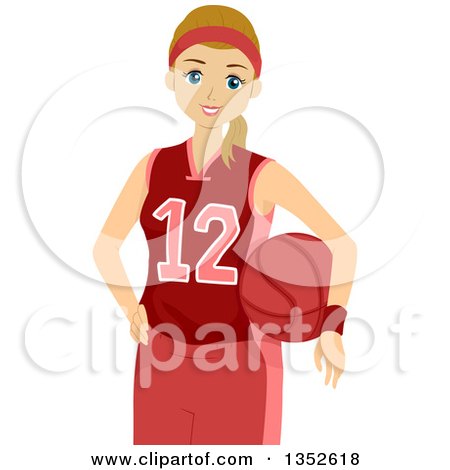 Clipart of a Caucasian Teenage Female Basketball Player in Uniform - Royalty Free Vector Illustration by BNP Design Studio