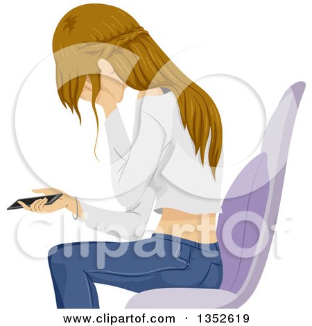 Clipart of a Sad Teenage Girl Crying over Something She Read on Her Phone - Royalty Free Vector Illustration by BNP Design Studio