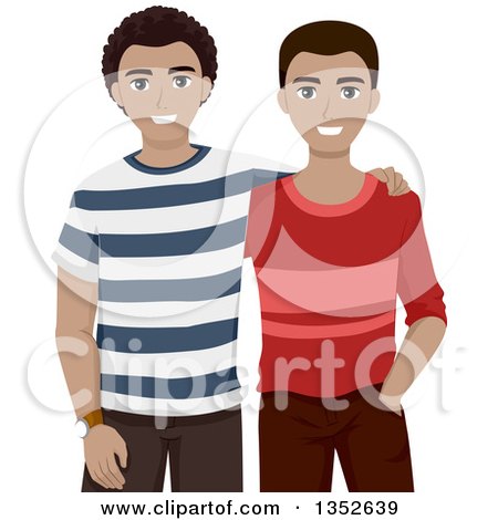 Clipart of African American High School Buddies Embracing - Royalty Free Vector Illustration by BNP Design Studio