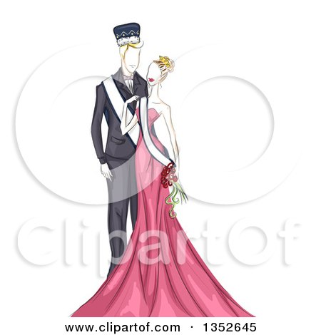 Clipart of a Sketched Homecoming Queen and Queen - Royalty Free Vector Illustration by BNP Design Studio