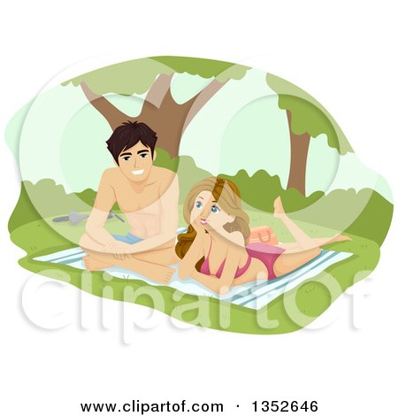 Clipart of a Happy Teenage Couple Sun Bathing on a Blanket - Royalty Free Vector Illustration by BNP Design Studio