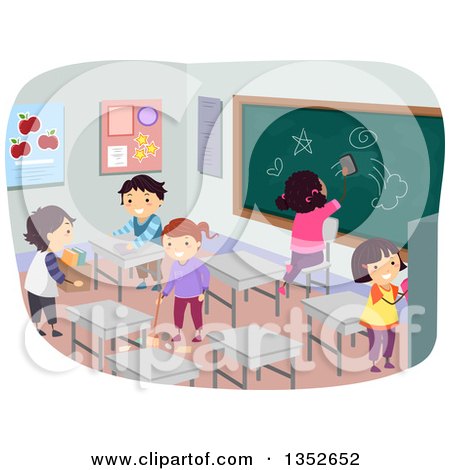 Clipart of Students Cleaning a Classroom - Royalty Free Vector Illustration by BNP Design Studio