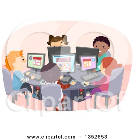 Clipart of Students Using Computers in a Class Room - Royalty Free Vector Illustration by BNP Design Studio