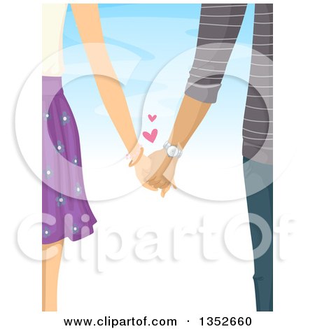 Clipart of a View of a Couple Holding Hands with Hearts over Blue - Royalty Free Vector Illustration by BNP Design Studio