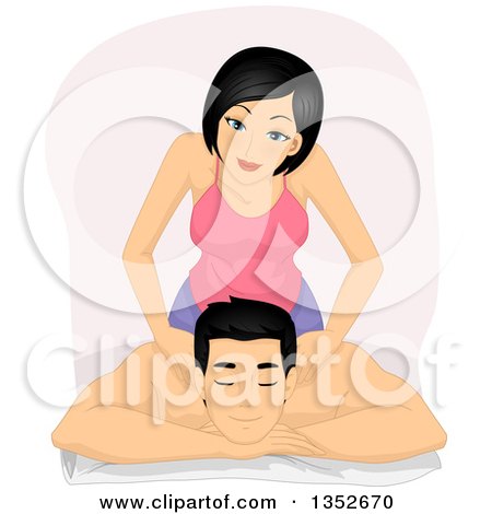 Clipart of a Happy Woman Giving Her Husband a Back Massage - Royalty Free Vector Illustration by BNP Design Studio