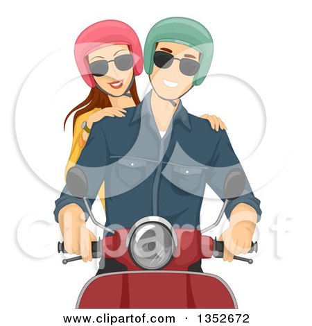 Clipart of a Happy Caucasian Couple Riding a Motorcycle - Royalty Free Vector Illustration by BNP Design Studio
