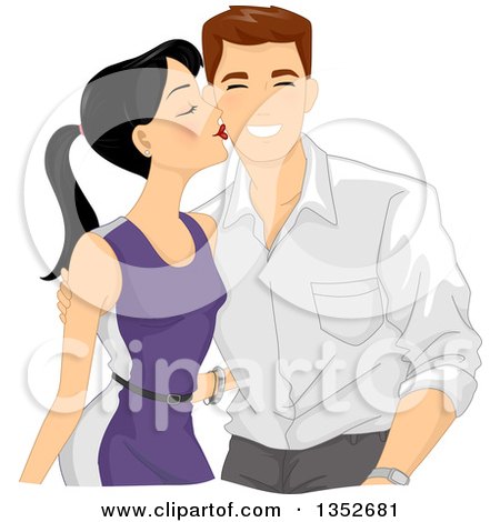 Clipart of a Sweet Woman Kissing a Happy Man on the Cheek - Royalty Free Vector Illustration by BNP Design Studio