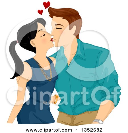 Clipart of a Sweet Woman Kissing a Happy Man - Royalty Free Vector Illustration by BNP Design Studio