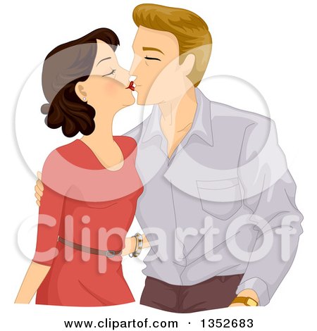 Clipart of a Sweet Middle Aged Couple Kissing - Royalty Free Vector Illustration by BNP Design Studio