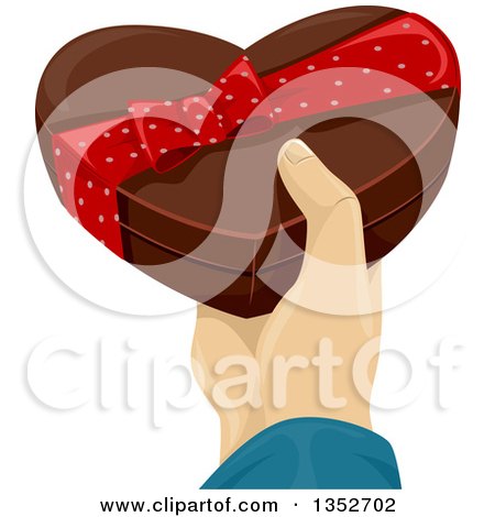 Clipart of a Man's Hand Holding a Valentines Day Heart Shaped Chocolate Box - Royalty Free Vector Illustration by BNP Design Studio