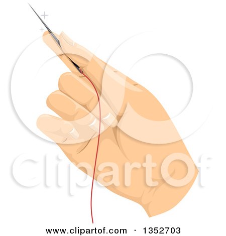 Clipart of a Woman's Hand Holding a Needle with Thread - Royalty Free Vector Illustration by BNP Design Studio