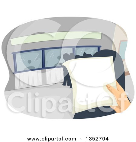 Clipart of a Hand Holding a Document over a Line of People - Royalty Free Vector Illustration by BNP Design Studio