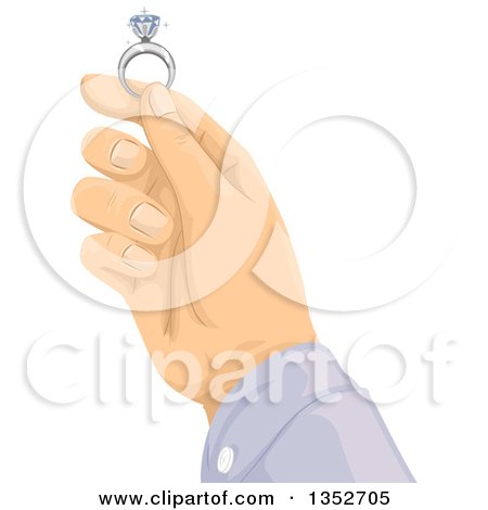 Clipart of a Man's Hand Holding an Engagement Ring - Royalty Free Vector Illustration by BNP Design Studio