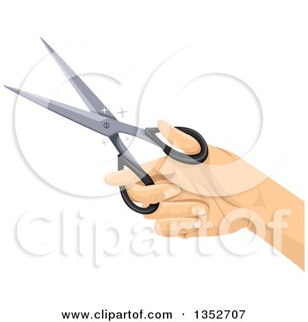 Clipart of a Hand Holding Shiny Scissors - Royalty Free Vector Illustration by BNP Design Studio