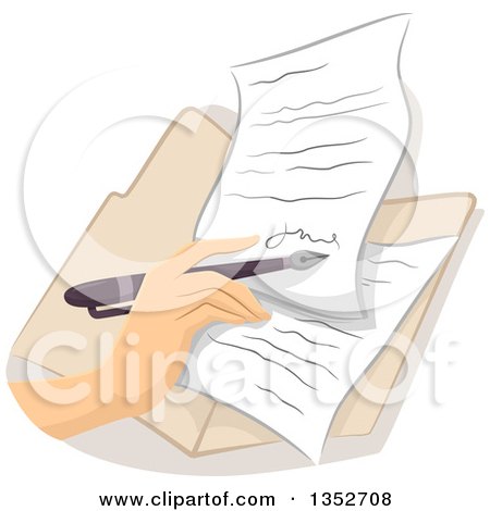 Clipart of a Hand Signing a Contract or Letter - Royalty Free Vector Illustration by BNP Design Studio