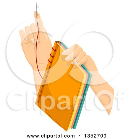 Clipart of Hands Binding a Book - Royalty Free Vector Illustration by BNP Design Studio