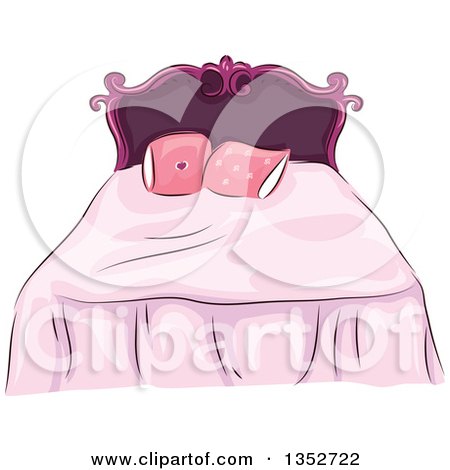 Clipart of a Sketched Pink and Purple Bed - Royalty Free Vector Illustration by BNP Design Studio