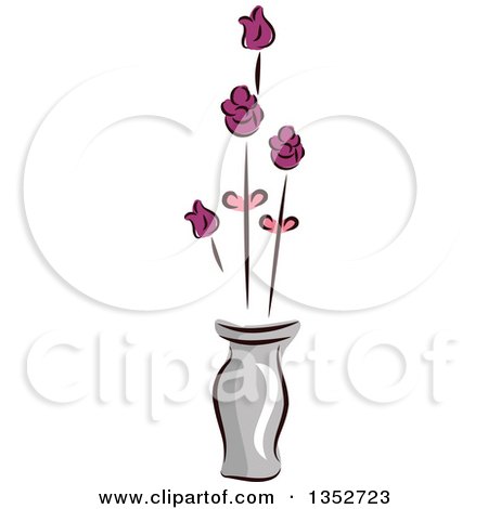 Clipart of a Skeched Vase of Flowers - Royalty Free Vector Illustration by BNP Design Studio