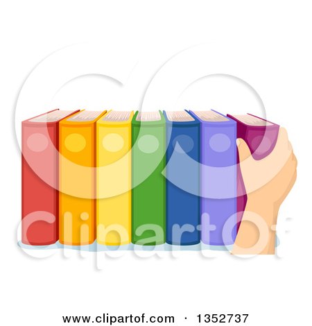 Clipart of a Caucasian Hand Reaching for a Book - Royalty Free Vector Illustration by BNP Design Studio
