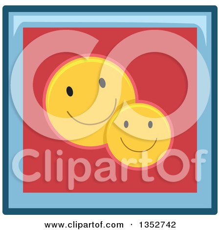 Clipart of a Blue and Red Happy Face Smiley Button Icon - Royalty Free Vector Illustration by BNP Design Studio