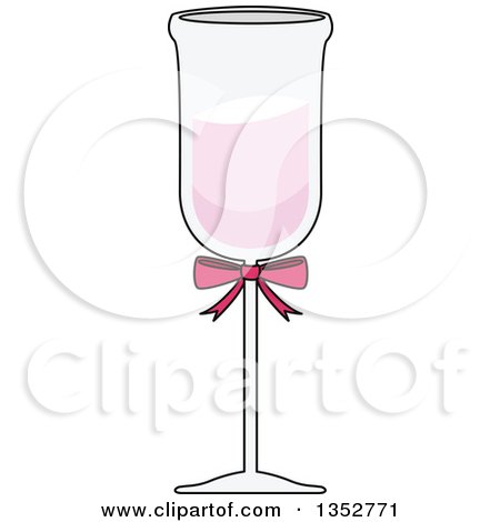 Clipart of a Tall Glass of Champagne with a Pink Bow - Royalty Free Vector Illustration by BNP Design Studio