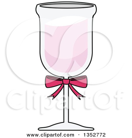 Clipart of a Glass of Champagne with a Pink Bow - Royalty Free Vector Illustration by BNP Design Studio