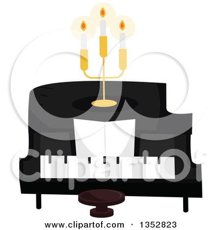 Clipart of a Piano with a Candelabra - Royalty Free Vector Illustration by BNP Design Studio