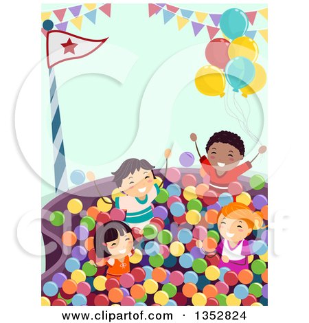 Clipart of a Group of Children Playing in a Ball Pit - Royalty Free Vector Illustration by BNP Design Studio