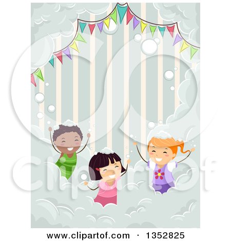 Clipart of Children Playing at a Foam Party - Royalty Free Vector Illustration by BNP Design Studio