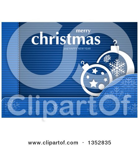 Clipart of a Merry Christmas and Happy New Year Greeting over Snowflakes, Stars, Baubles and Stripes - Royalty Free Vector Illustration by dero
