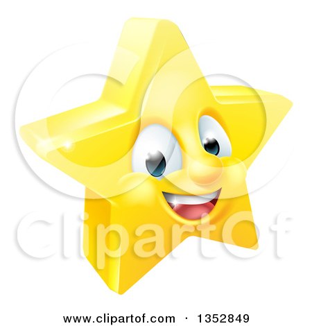 Clipart of a 3d Happy Golden Star Emoji Emoticon Character - Royalty Free Vector Illustration by AtStockIllustration